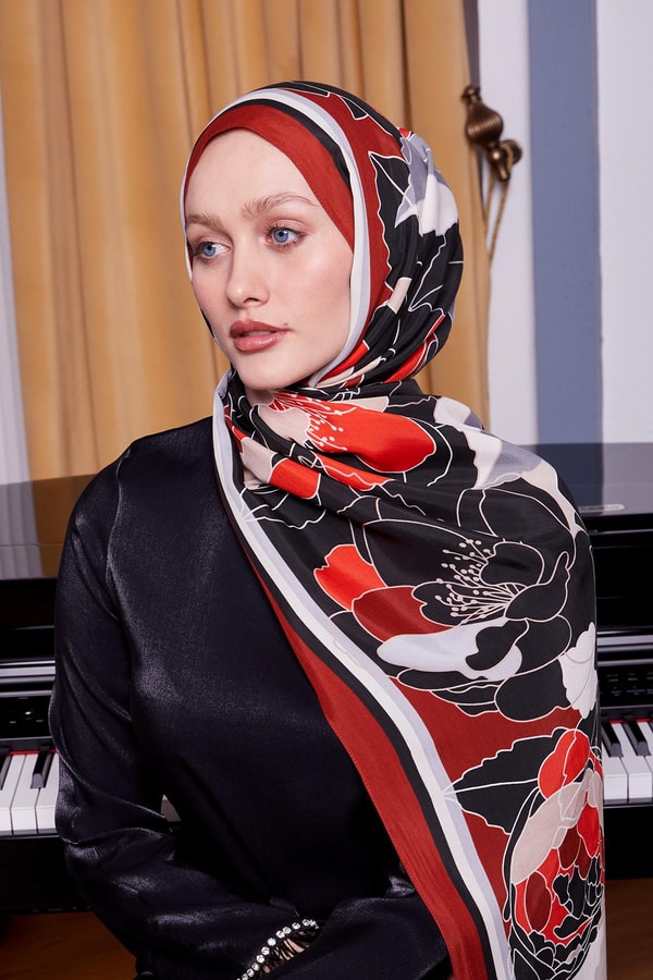 LevidorBordo Çiçek Desen Royal Şal