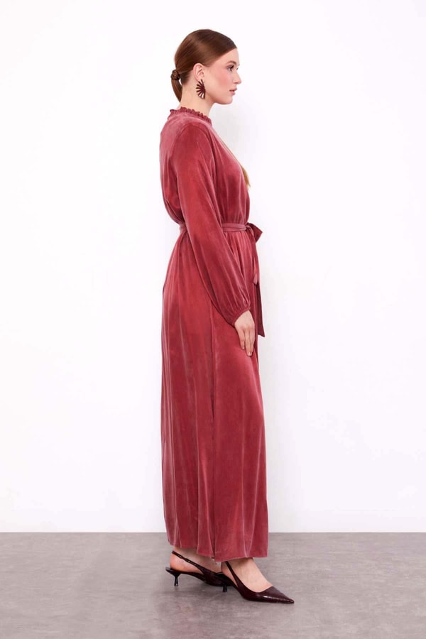 LevidorBordo Çiçek Taş Detaylı Cupra Elbise