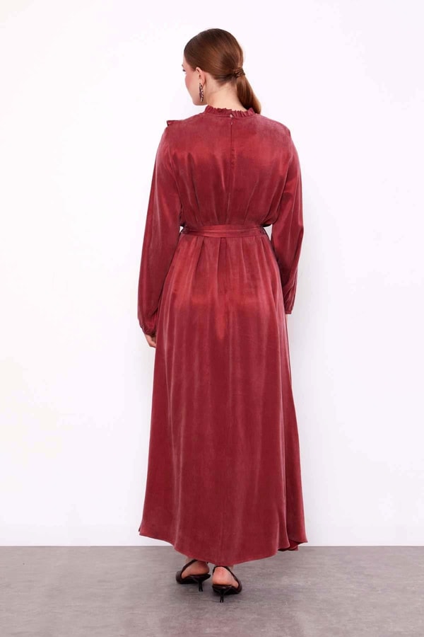 LevidorBordo Çiçek Taş Detaylı Cupra Elbise