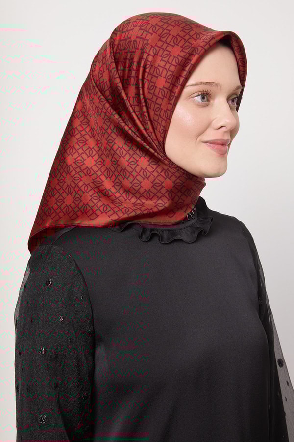 LevidorBordo Çizgili Sarmal Desen Twill İpek Eşarp