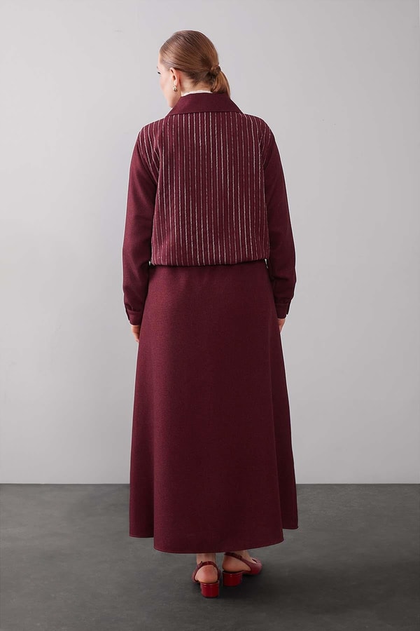 LevidorBordo Çizgili Üst Etek Takım