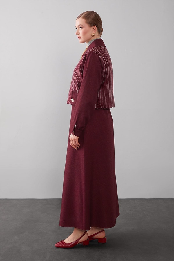 LevidorBordo Çizgili Üst Etek Takım