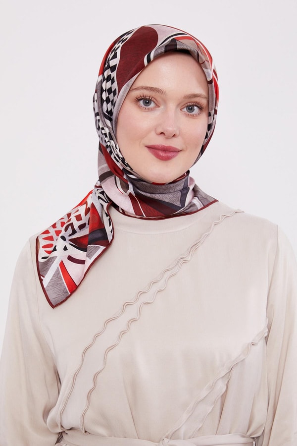 LevidorBordo Dama Desen Twill İpek Eşarp