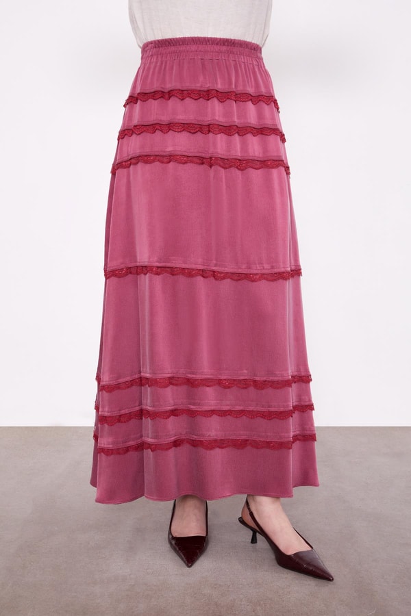 LevidorBordo Dantel Şeritli Cupra Etek Takım