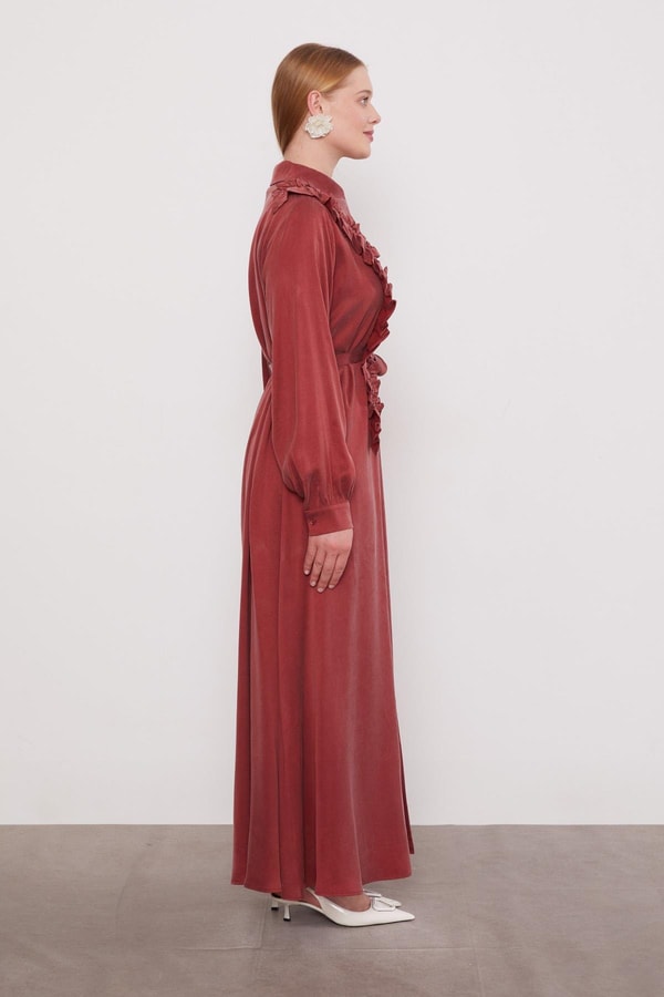 LevidorBordo Düğme Detaylı Cupra Elbise