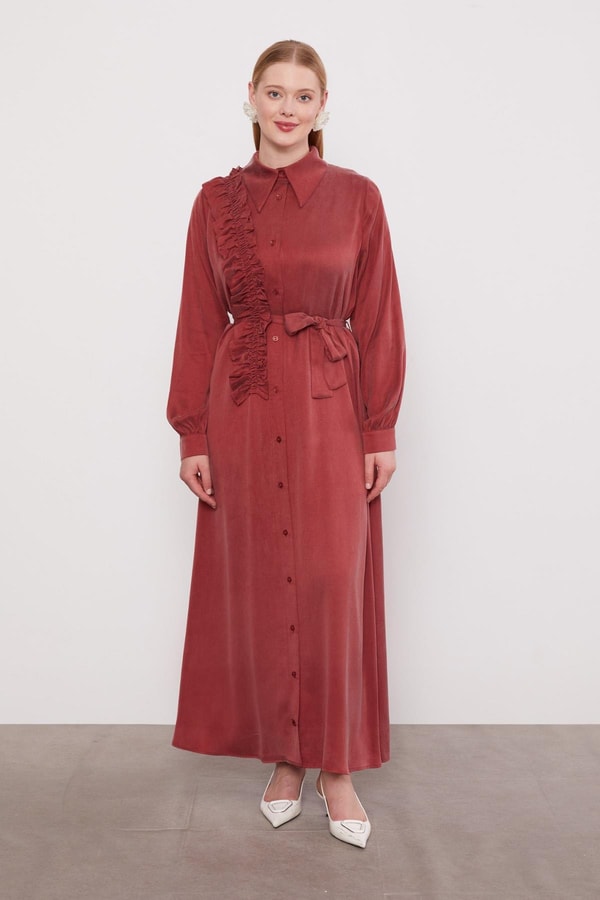 LevidorBordo Düğme Detaylı Cupra Elbise