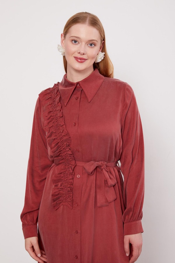 LevidorBordo Düğme Detaylı Cupra Elbise