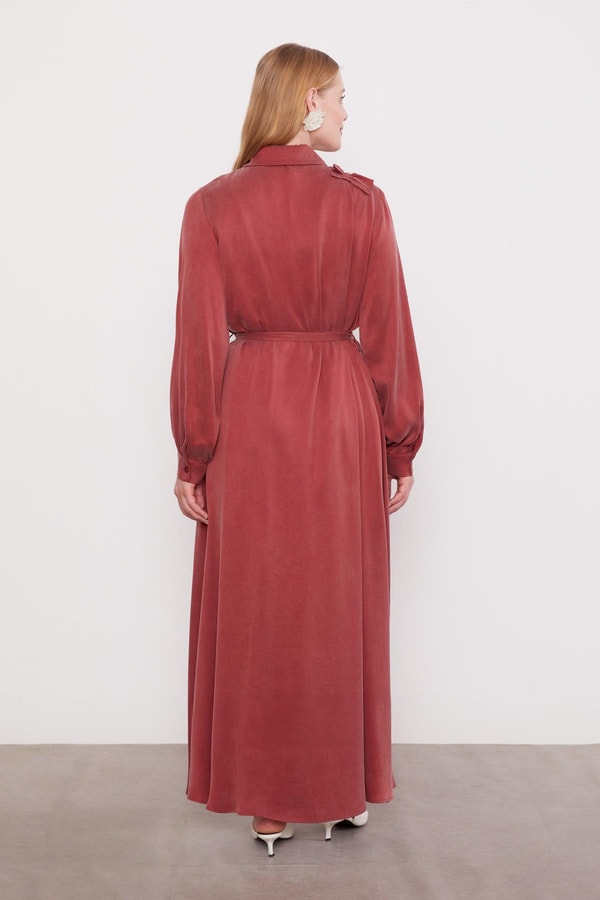 LevidorBordo Düğme Detaylı Cupra Elbise