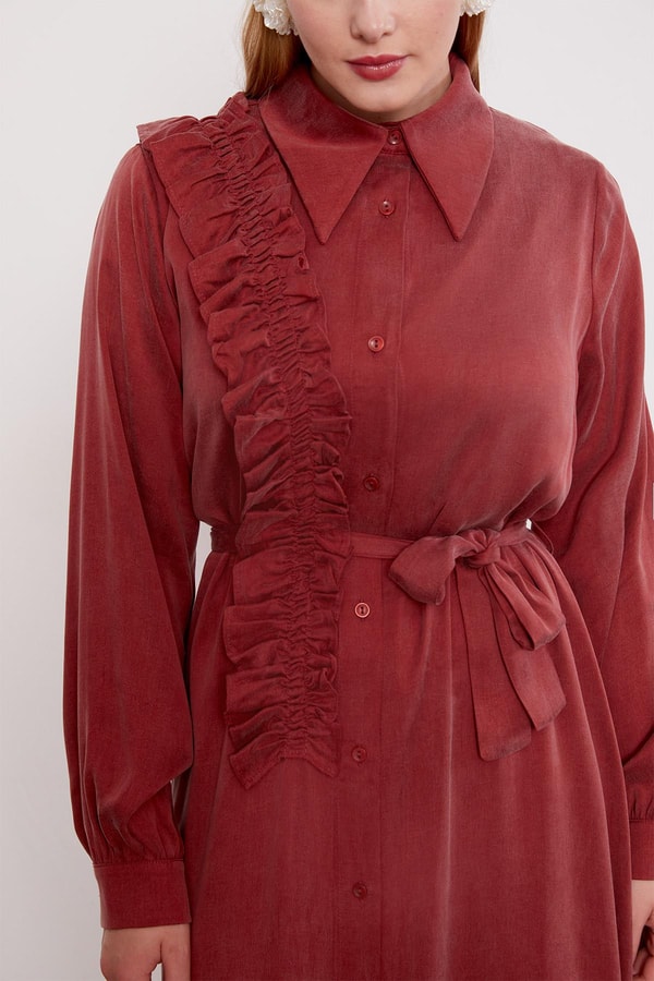 LevidorBordo Düğme Detaylı Cupra Elbise