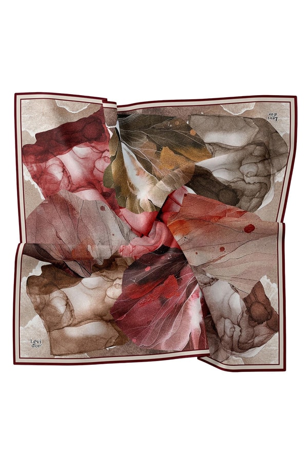 LevidorBordo Ebruli Desen Twill İpek Eşarp