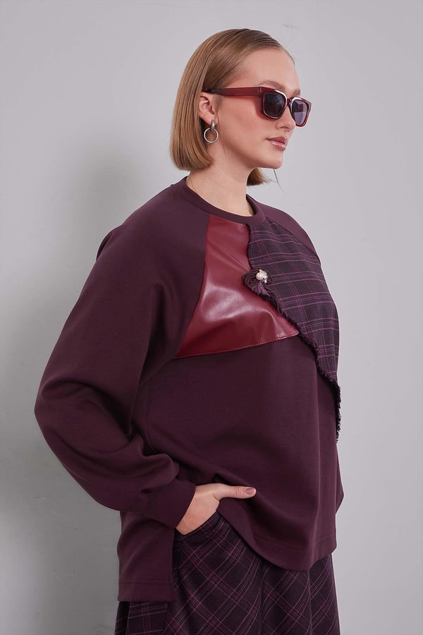 LevidorBordo Ekose Desenli Etek Takım