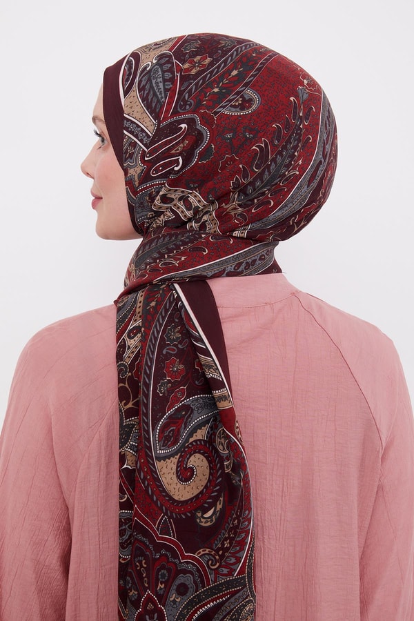 LevidorBordo Etnik Desen Royal Şal