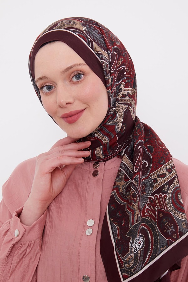 LevidorBordo Etnik Desen Royal Şal