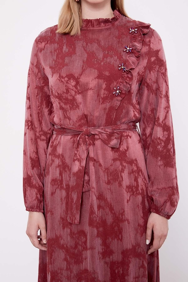 LevidorBordo Fırfır Detayı Elbise