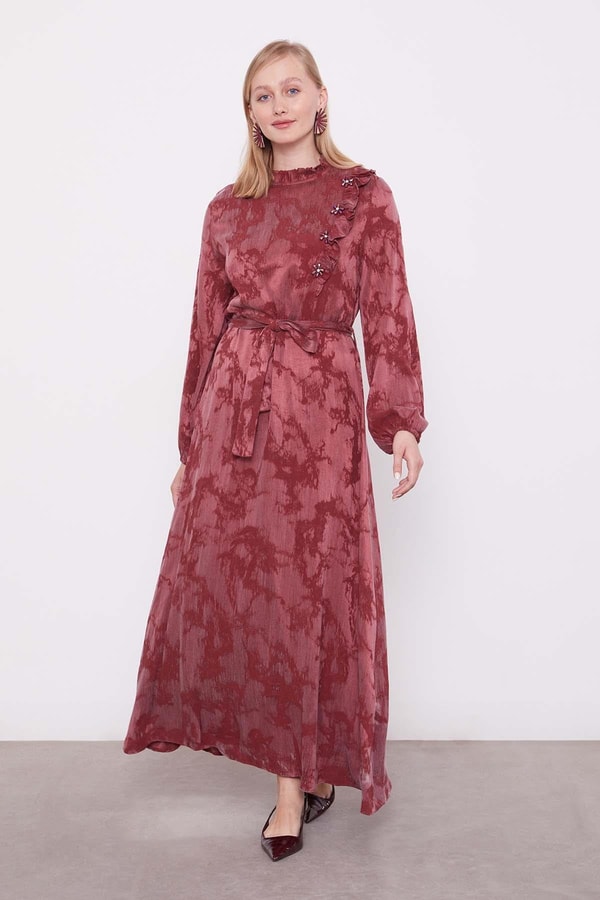 LevidorBordo Fırfır Detayı Elbise