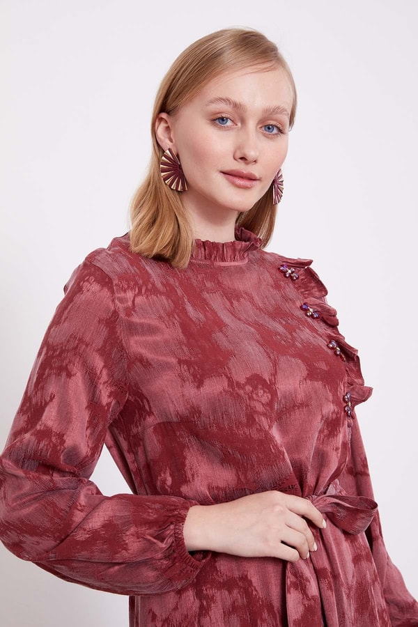 LevidorBordo Fırfır Detayı Elbise