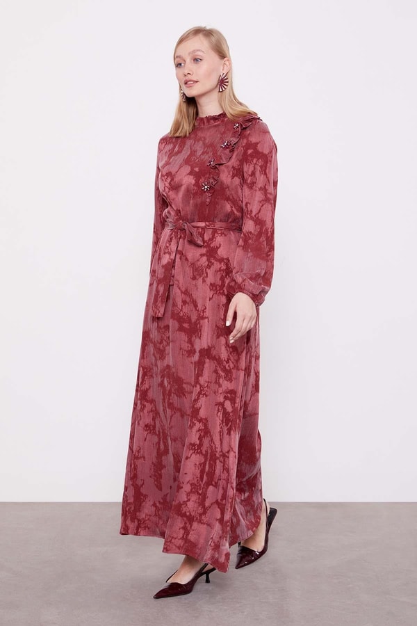 LevidorBordo Fırfır Detayı Elbise