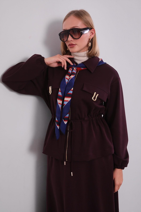 LevidorBordo Gold Fermuar Detaylı Etek Takım