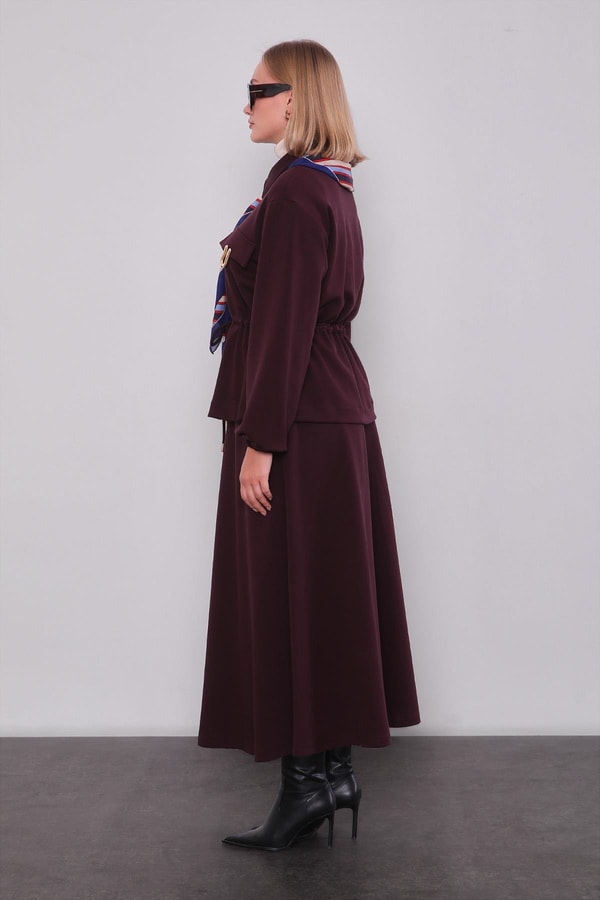 LevidorBordo Gold Fermuar Detaylı Etek Takım