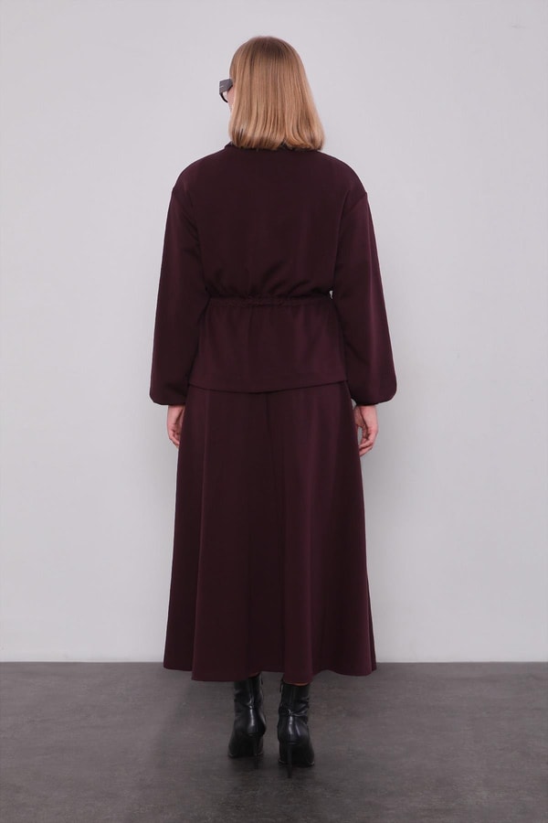 LevidorBordo Gold Fermuar Detaylı Etek Takım