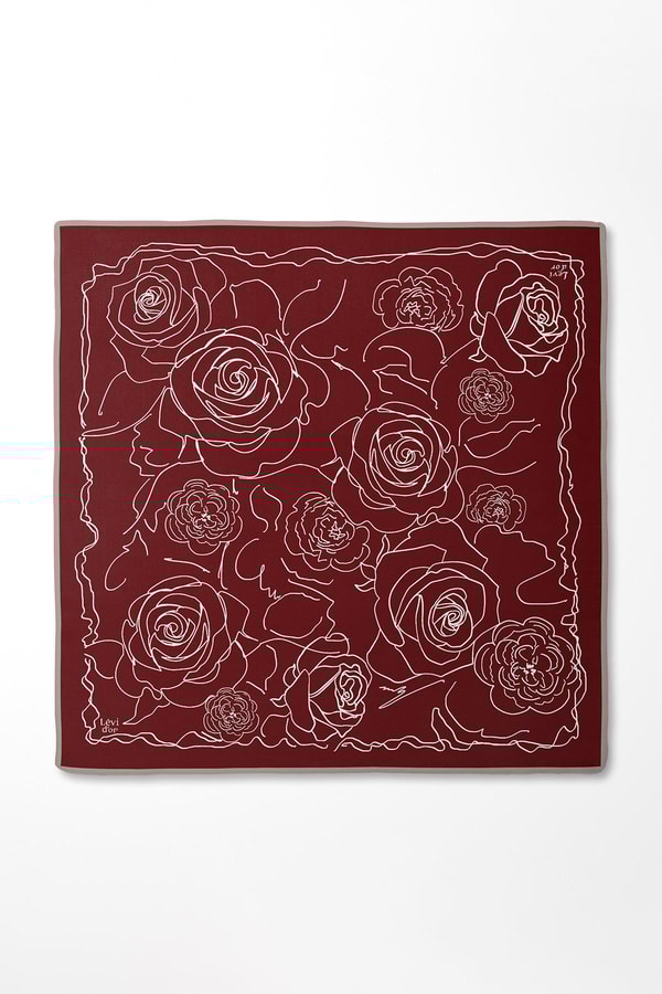 LevidorBordo Gül Desen Twill İpek Eşarp