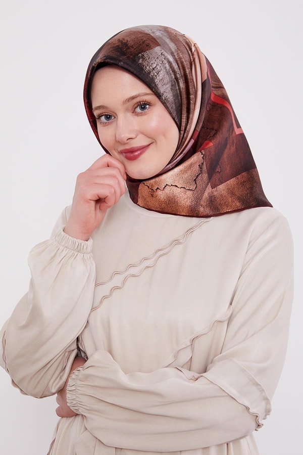 LevidorBordo Karışık Desen Twill İpek Eşarp