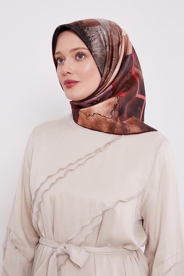 LevidorBordo Karışık Desen Twill İpek Eşarp