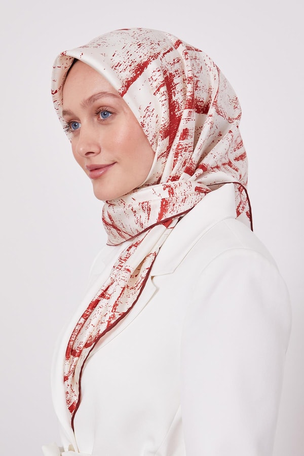 LevidorBordo Karışık Fırça Desen Twill İpek Eşarp