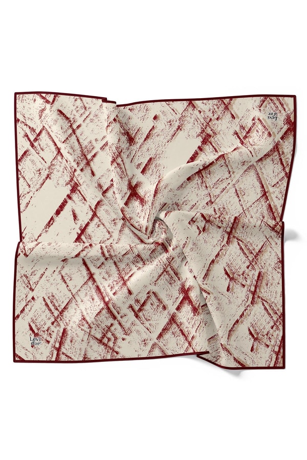 LevidorBordo Karışık Fırça Desen Twill İpek Eşarp
