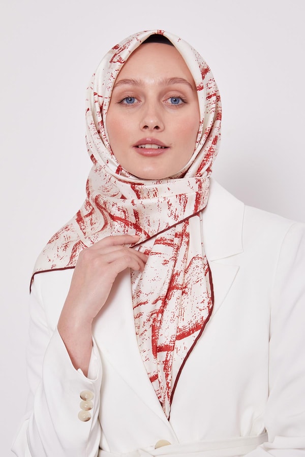 LevidorBordo Karışık Fırça Desen Twill İpek Eşarp