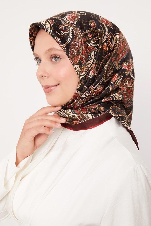 LevidorBordo Karışık Retro Twill İpek Eşarp