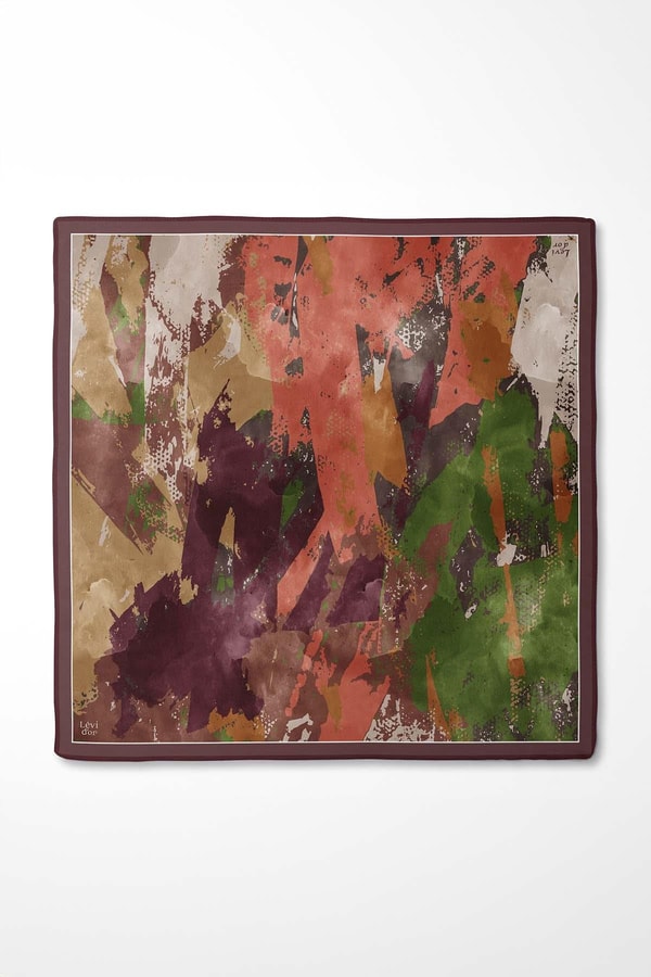 LevidorBordo Karma Desenli Twill İpek Eşarp