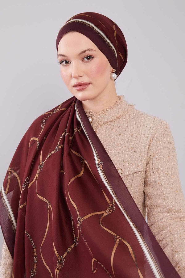 LevidorBordo Kemer Desenli Yün İpek Şal