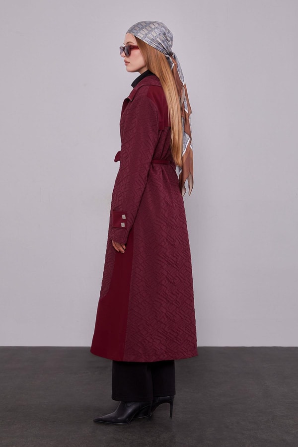 LevidorBordo Kendinden Desenli Fermuarlı Kap