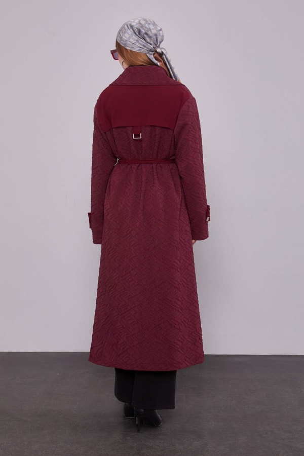 LevidorBordo Kendinden Desenli Fermuarlı Kap