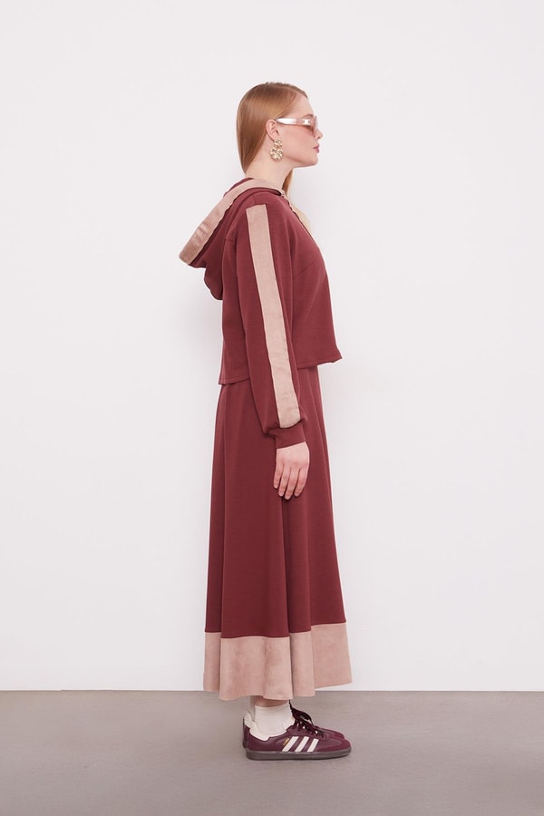 LevidorBordo Kısa Hırkalı Fermuar Kapamalı Etek Takım