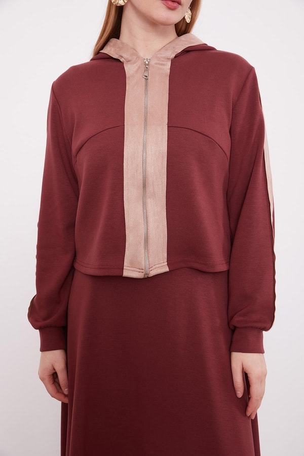 LevidorBordo Kısa Hırkalı Fermuar Kapamalı Etek Takım