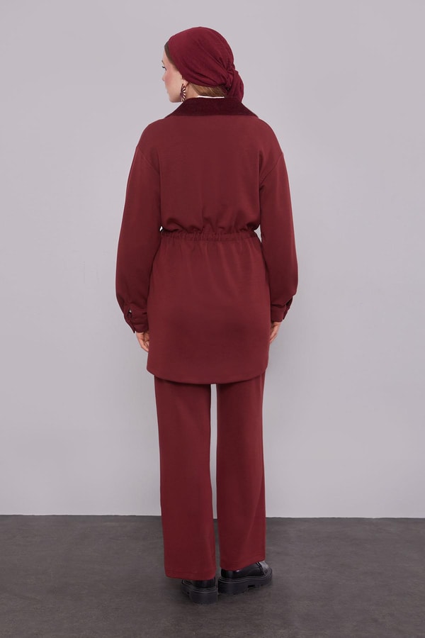 LevidorBordo Kruvaze Kürk Yakalı İkili Takım