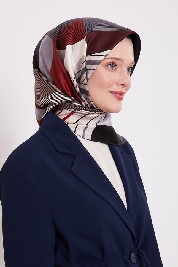 LevidorBordo Labirent Desen Twill İpek Eşarp