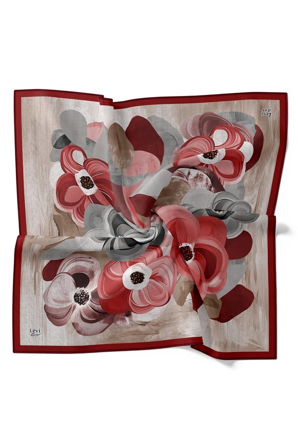 LevidorBordo Menekşe Desen Twill İpek Eşarp