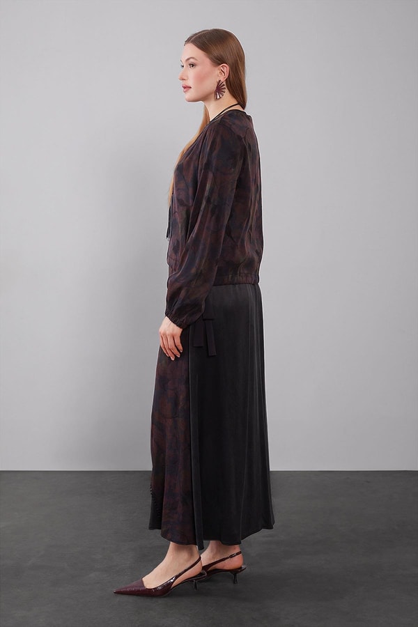 LevidorBordo Mini Fırfır Detaylı Cupra Etek Takım