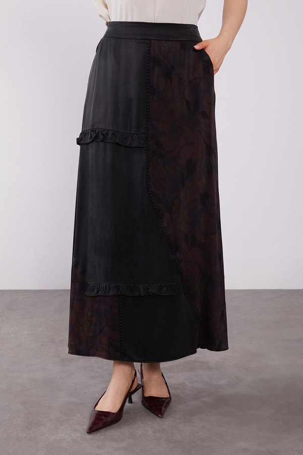 LevidorBordo Mini Fırfır Detaylı Cupra Etek Takım