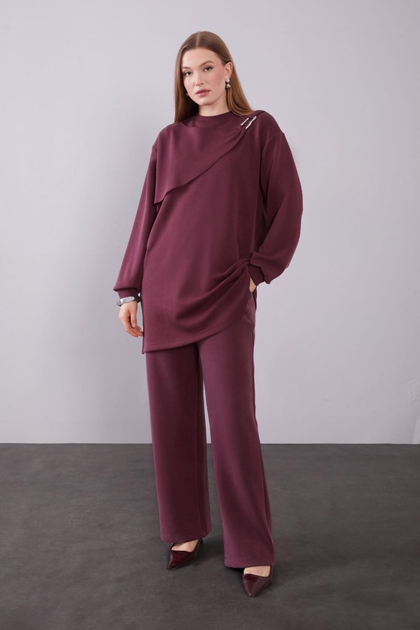 LevidorBordo Omuz Aksesuar Detaylı İkili Takım