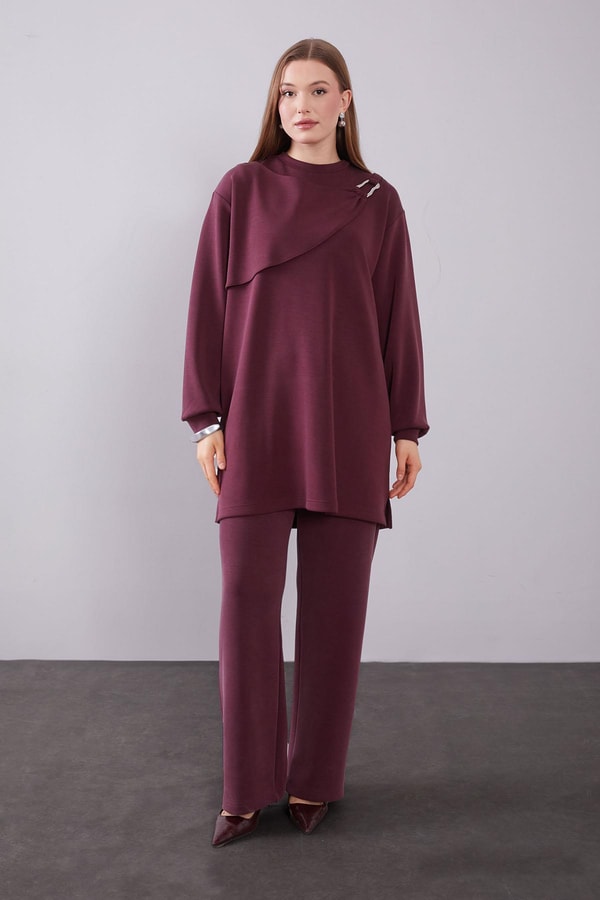 LevidorBordo Omuz Aksesuar Detaylı İkili Takım