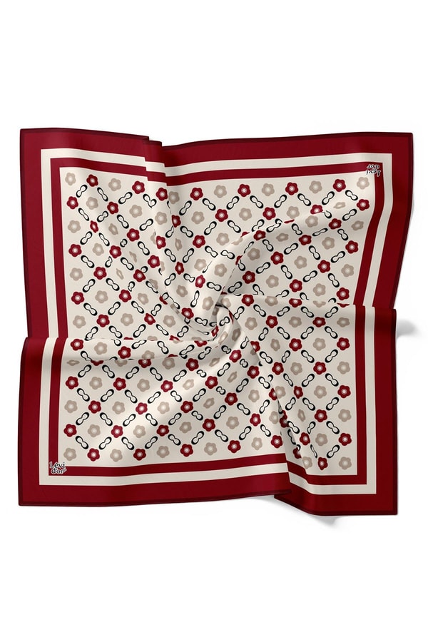 LevidorBordo Papatya Desen Twill İpek Eşarp