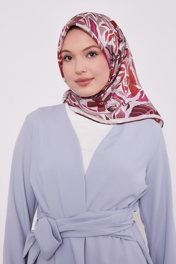 LevidorBordo Petunya Desen Twill İpek Eşarp