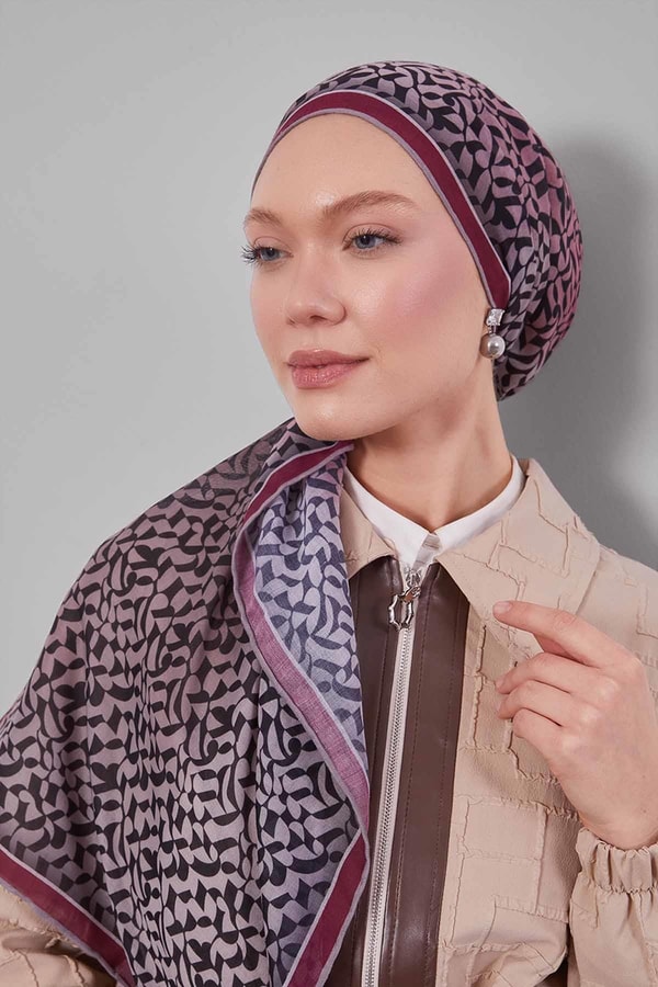 LevidorBordo Renk Geçişli Desen Soft Eşarp