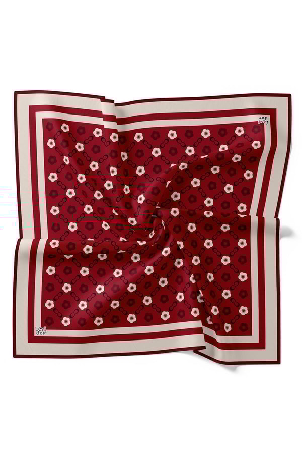 LevidorBordo-Siyah Papatya Desen Twill İpek Eşarp