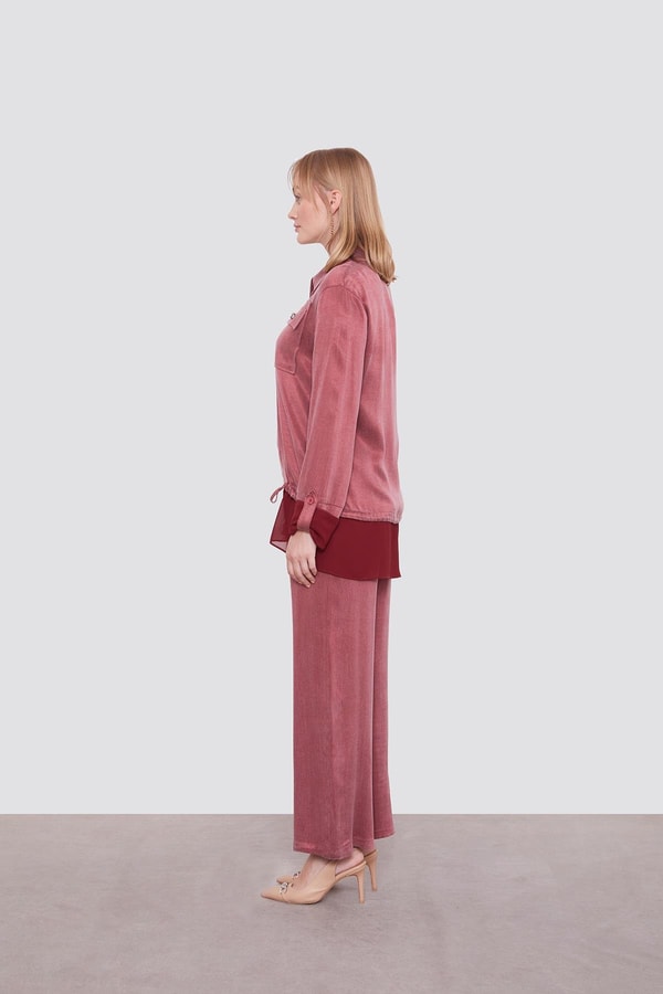 LevidorBordo Tül Manşet Detaylı Cupra İkili Takım