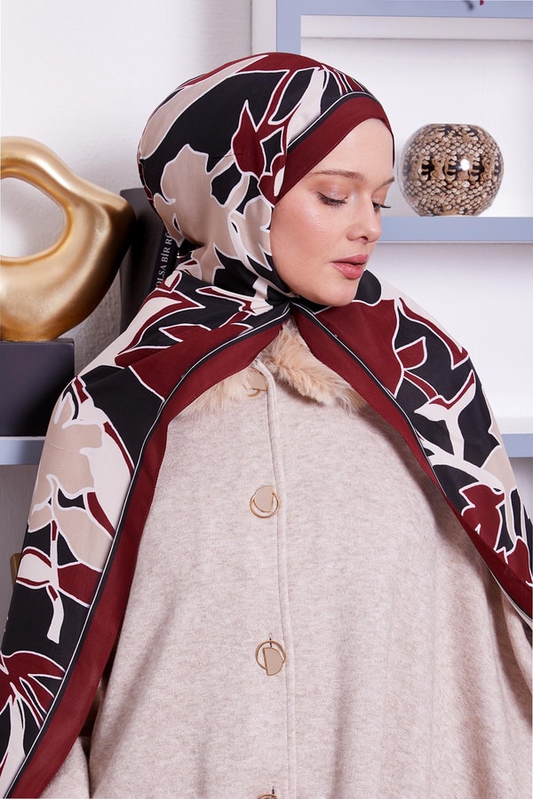 LevidorBordo Yaprak Desen Royal Şal